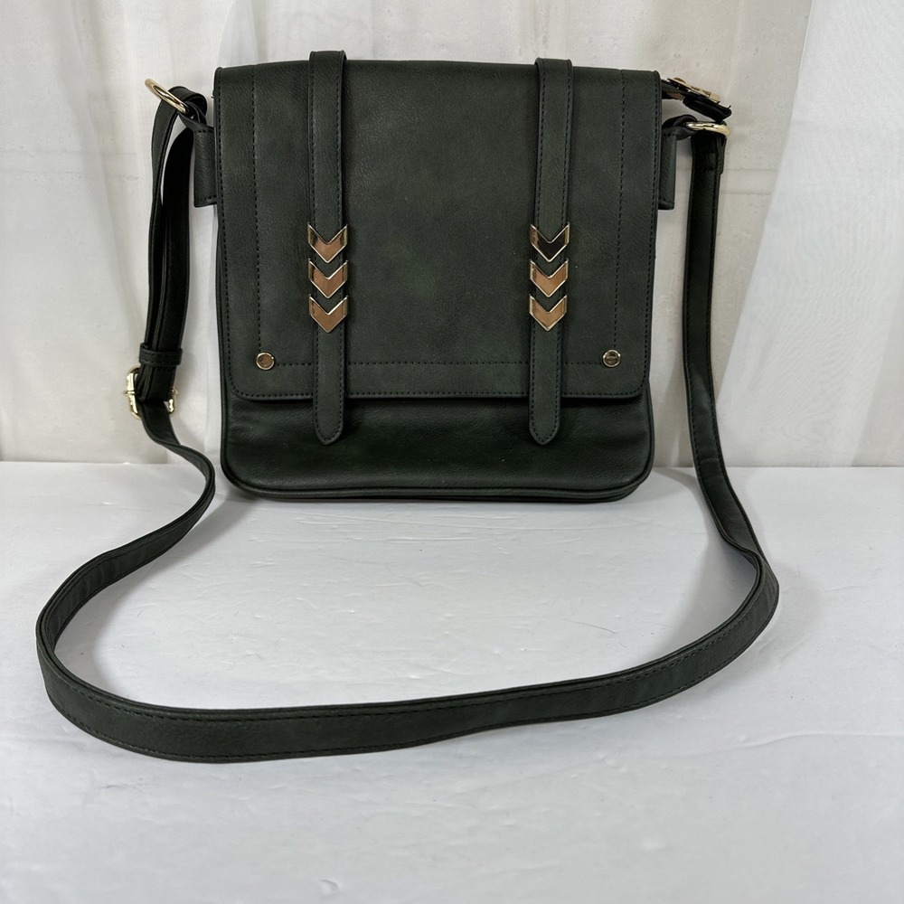 Alyssa Double Compartment Olive Flapover Crossbody Bag Purse Vegan Alyssa Bag